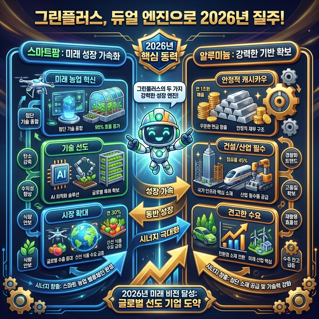 그린플러스 투자 시 반드시 고려해야 할 세 가지 핵심 재무 지표인 매출액, 수익성, 재무 안정성을 구체적인 목표 수치와 함께 인포그래픽으로 제시하고, 추가적인 사업 진단 체크리스트를 포함한 정보성 이미지.