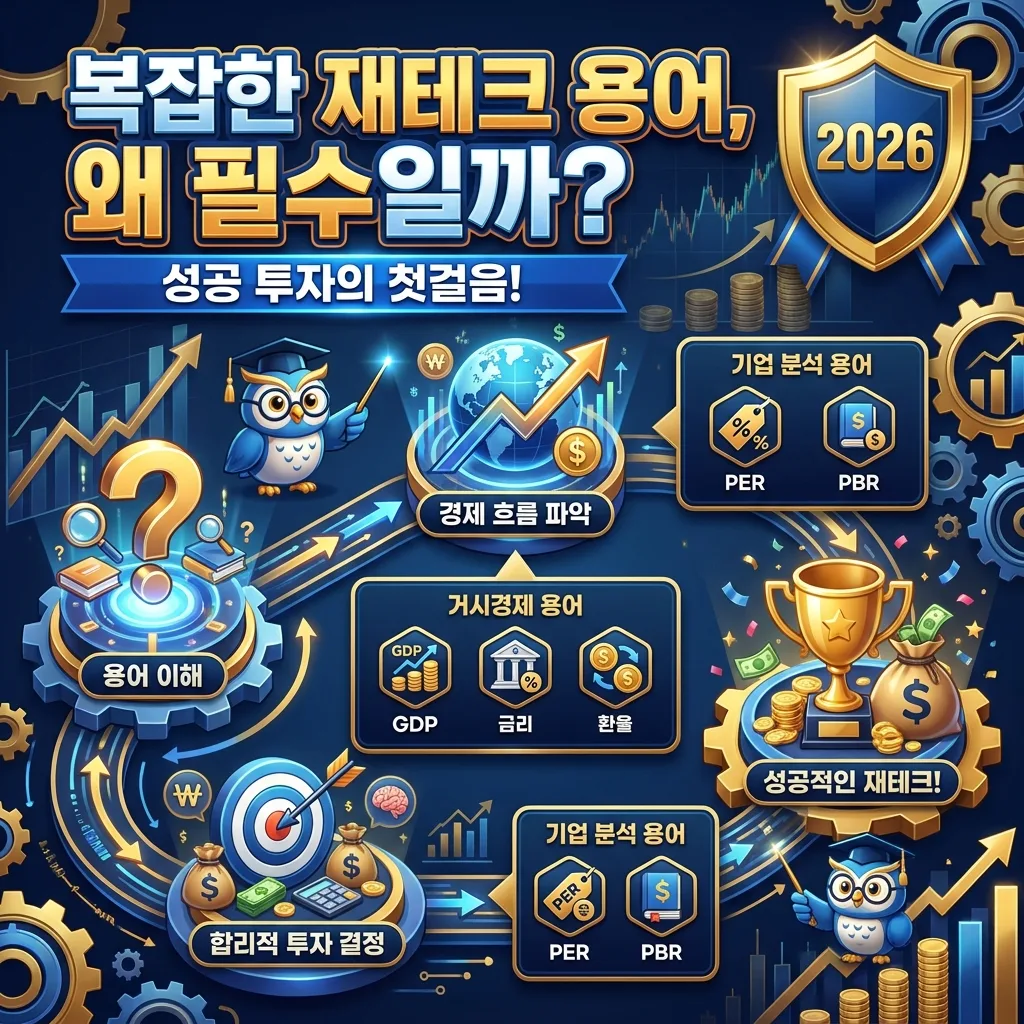 주식, 채권, 펀드 등 주요 투자 상품별 핵심 용어를 한눈에 비교할 수 있는 인포그래픽 포스터. 각 상품의 특징적인 용어들을 아이콘과 함께 명확하게 정리하여 투자 이해를 돕습니다.