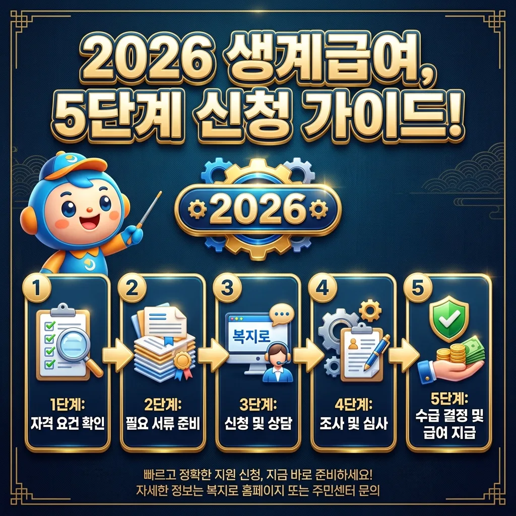 2026년 생계급여 정책 변화가 신규 수급자와 기존 수급자에게 미치는 영향을 비교 분석한 풍성한 인포그래픽 포스터. '2026 생계급여! 신규 vs 기존 수급자 핵심 변화'라는 큰 한글 제목 아래, 문턱 하향과 신규 진입 용이성을 나타내는 섹션과, 급여액 변동 가능성 및 자격 재확인을 나타내는 섹션을 친근한 캐릭터와 아이콘, 한글 텍스트 카드로 시각화하여 주요 차이점을 명확히 보여줍니다.