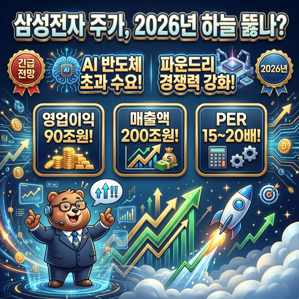 2026년 삼성전자의 3가지 핵심 성장 동력을 보여주는 정보성 인포그래픽. AI 반도체 수요 폭발, HBM 기술 리더십, 파운드리 및 GAA 기술 초격차 확보를 각각의 카드에 아이콘과 설명으로 시각화하여, 이들이 삼성전자의 성장을 이끄는 주요 엔진임을 명확히 보여줍니다.