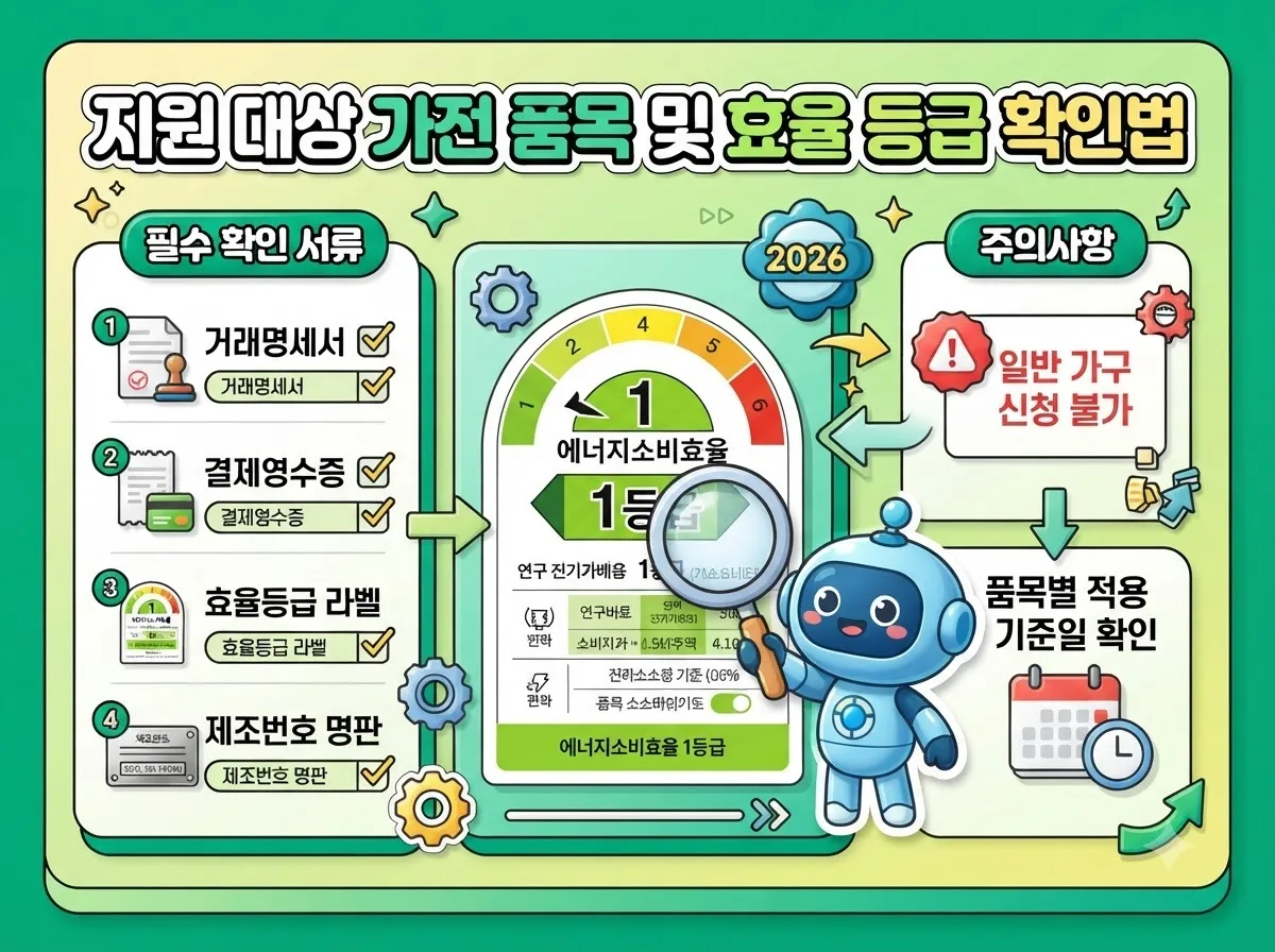 에너지소비효율 1등급 가전제품 품목과 필수 촬영 서류 및 라벨 확인법 인포그래픽