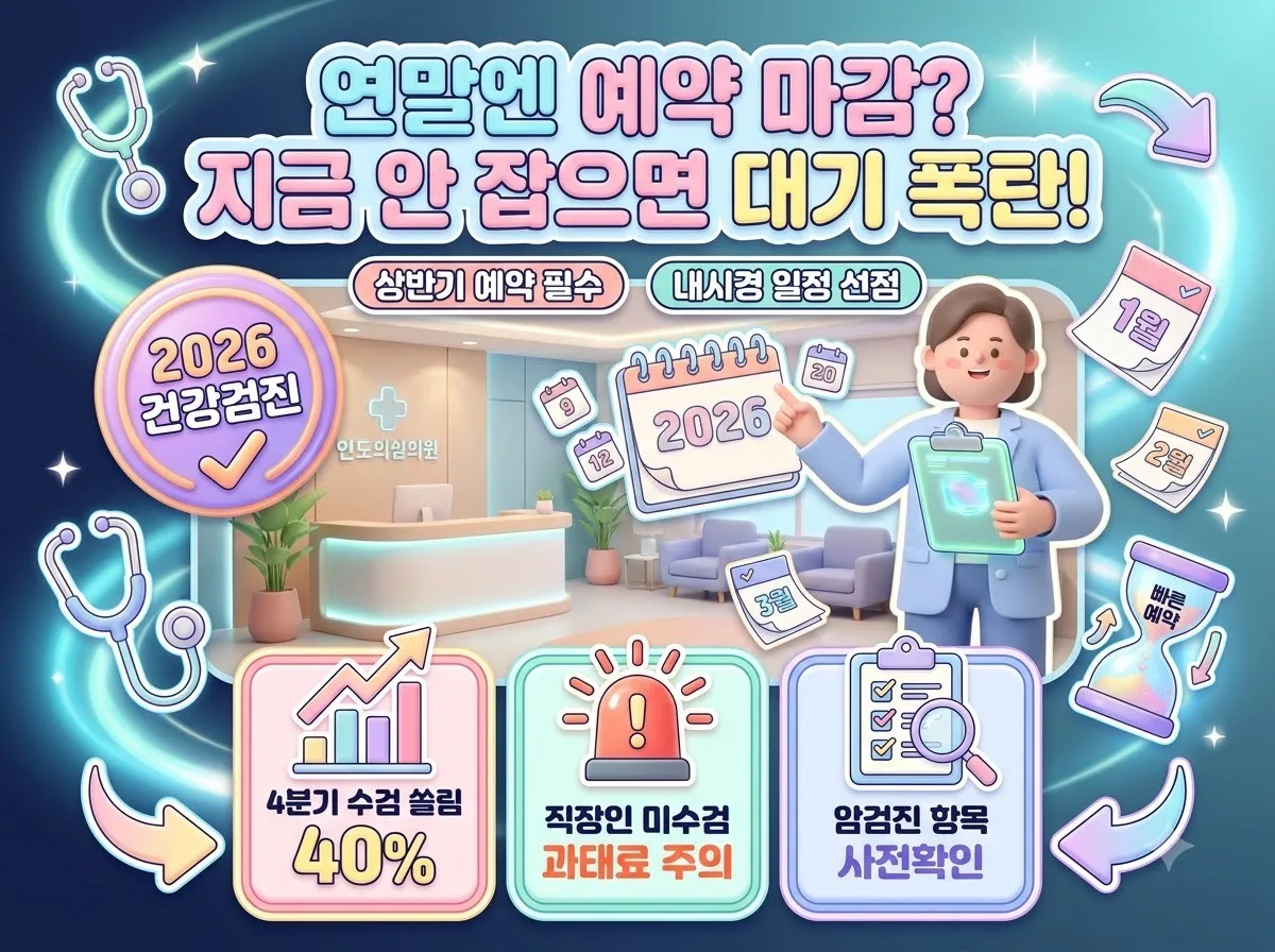 2026년 국가건강검진 연말 혼잡을 피하고 과태료를 예방하기 위한 조기 예약 안내 인포그래픽 썸네일