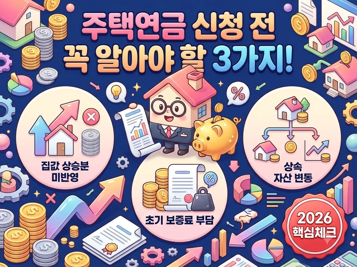 주택연금 가입 전 반드시 확인해야 할 3가지 단점과 최적의 신청 적기를 분석한 금융 인포그래픽 썸네일 포스터