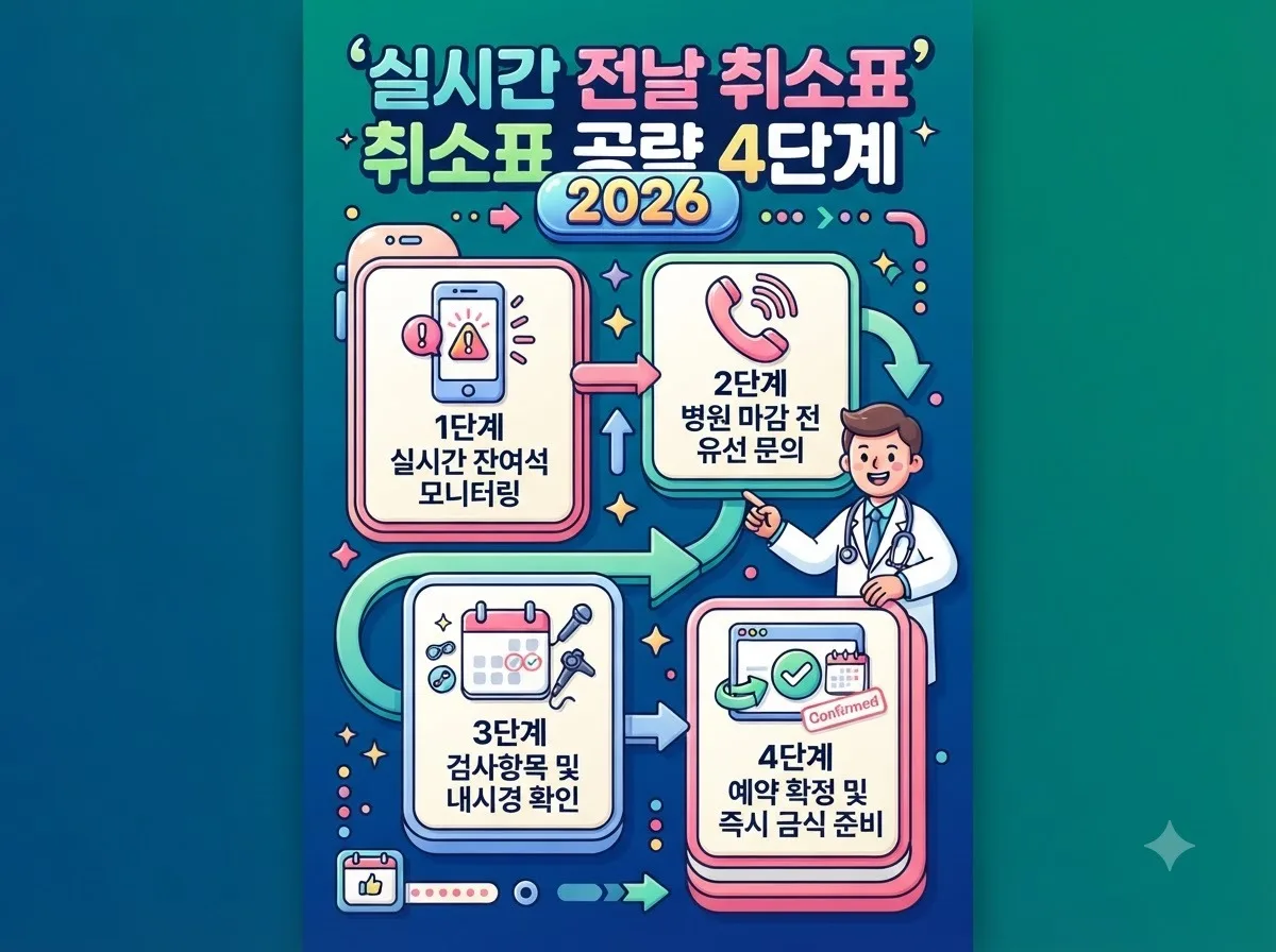 실시간 병원 잔여석 모니터링부터 예약 확정 및 금식 준비까지 이어지는 건강검진 취소표 4단계 공략 과정