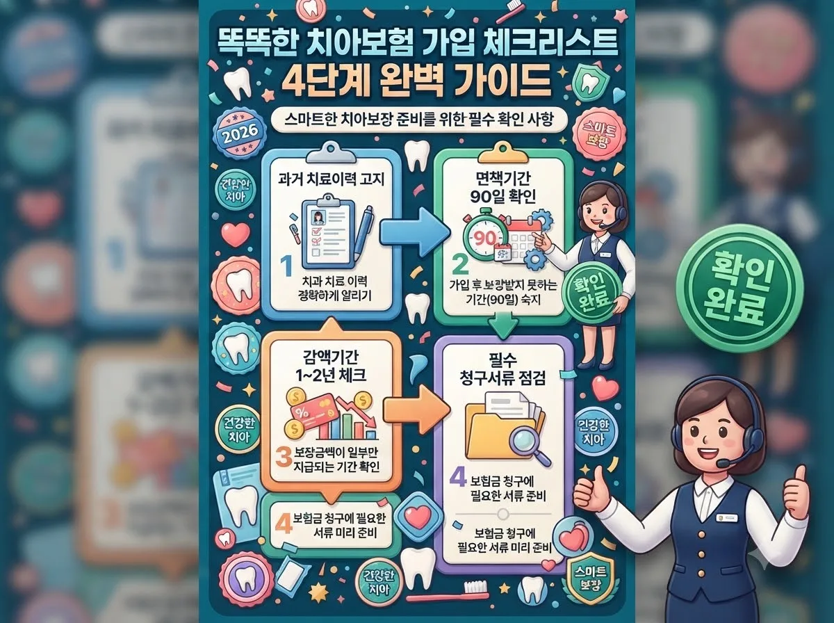 치아보험 가입 전 고지의무와 유예기간을 점검하는 필수 실천 체크리스트 4단계 안내 인포그래픽