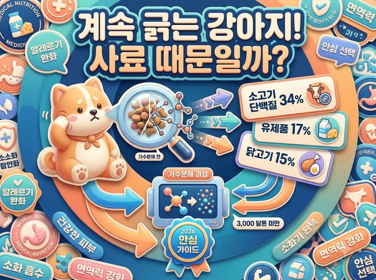 강아지 식이 알레르기 원인과 가수분해 사료 선택 기준을 한눈에 정리한 2026 인포그래픽 포스터
