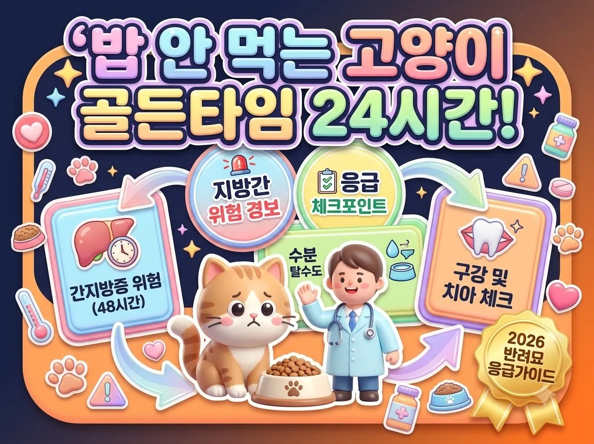 고양이 갑자기 식욕부진 의심 질병 및 24시간 골든타임 응급 대처법 요약 인포그래픽 포스터