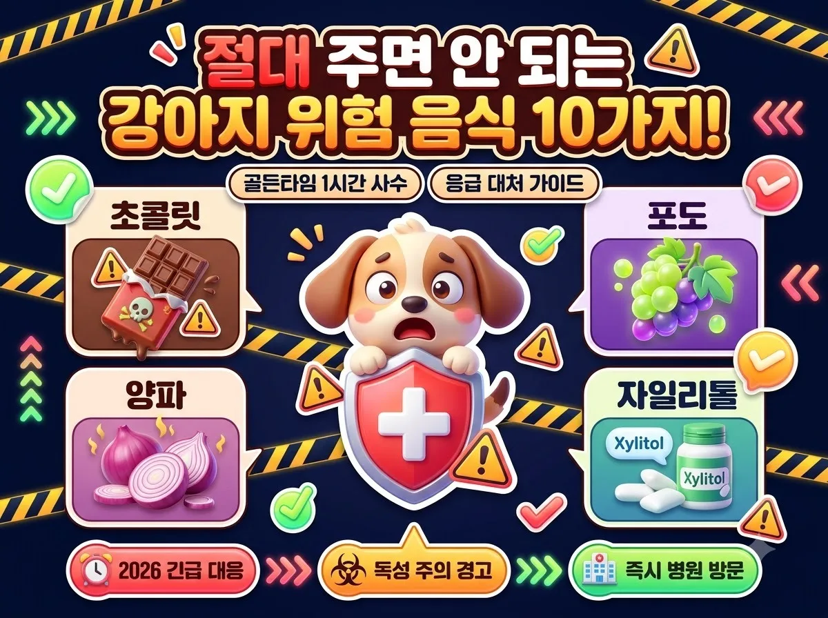 강아지에게 절대 주면 안 되는 초콜릿 포도 양파 자일리톨 등 10대 위험 음식과 1시간 골든타임 응급 대처법 인포그래픽