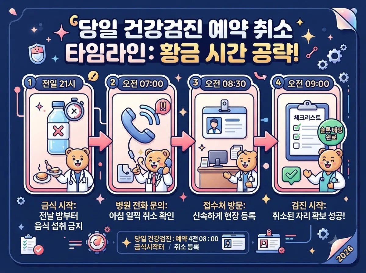 종합건강검진 당일 빈자리를 잡기 위한 전일 금식부터 현장 접수까지 시간대별 실천 수칙 단계도