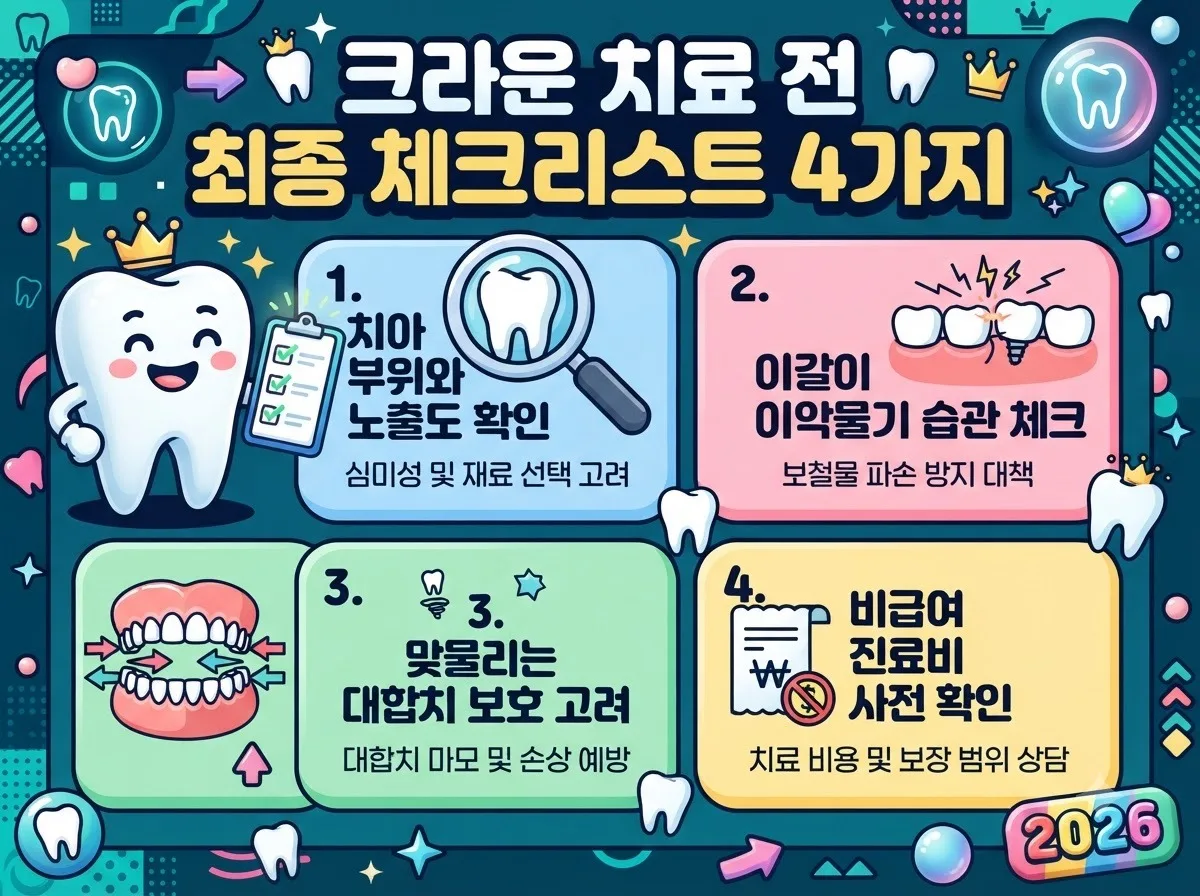 어금니 크라운 치료 전 이갈이 습관과 대합치 마모 및 비급여 비용을 점검하는 필수 4단계 체크리스트