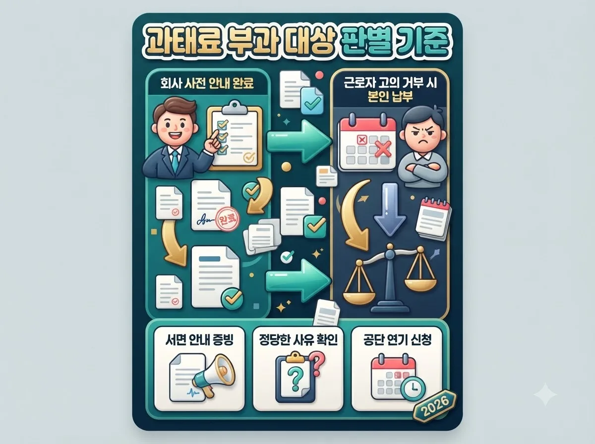 회사의 사전 안내 여부와 근로자 고의 거부 여부에 따른 건강검진 과태료 부과 주체 판별 기준 다이어그램