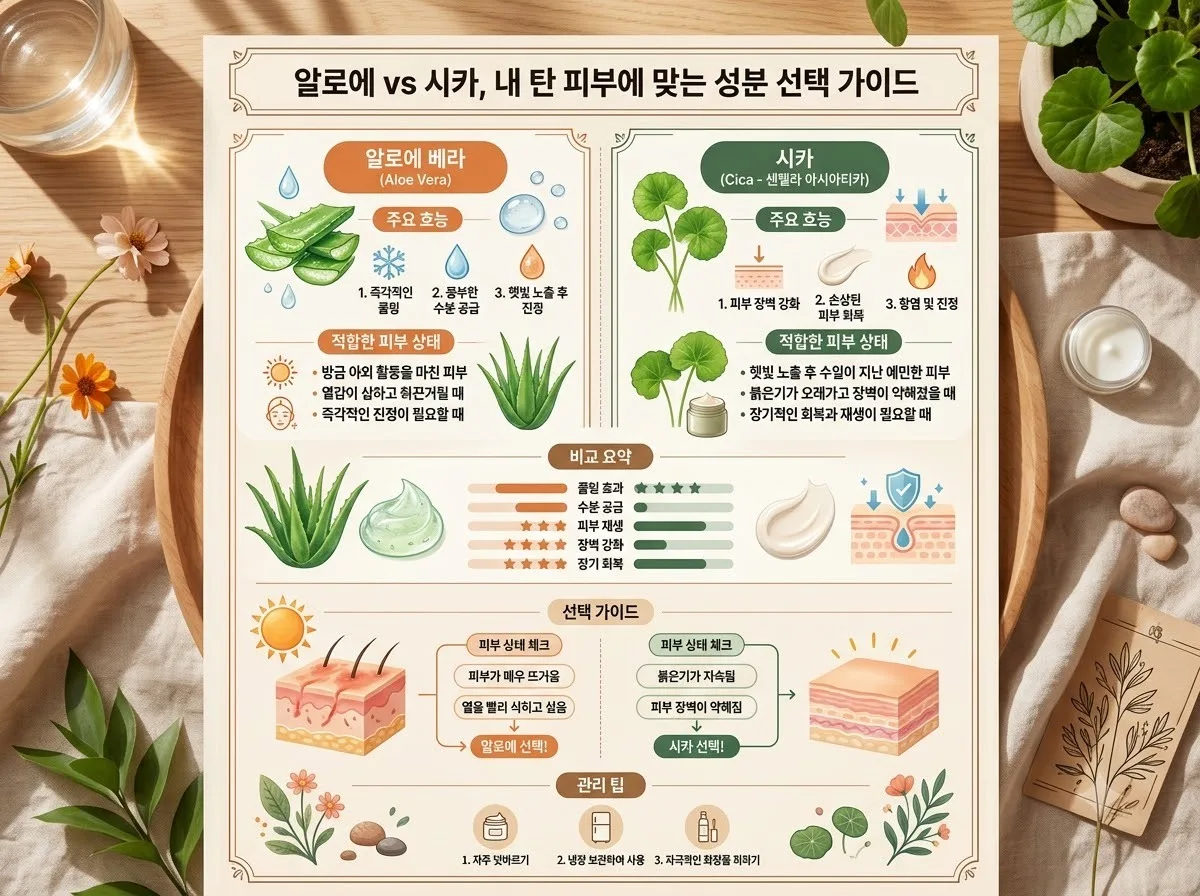 햇빛에 탄 피부 진정, 알로에와 시카 성분 3가지 2026년 활용법 이미지 1