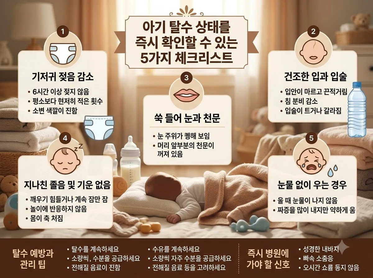 아기 여름철 수분 부족 탈수 반응 5가지 체크리스트 및 2026년 음용수 가이드 이미지 1