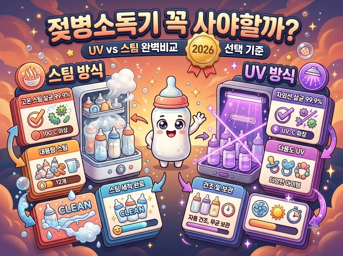 신생아 젖병소독기 꼭 필요할까 UV 스팀 차이와 2026년 선택 기준