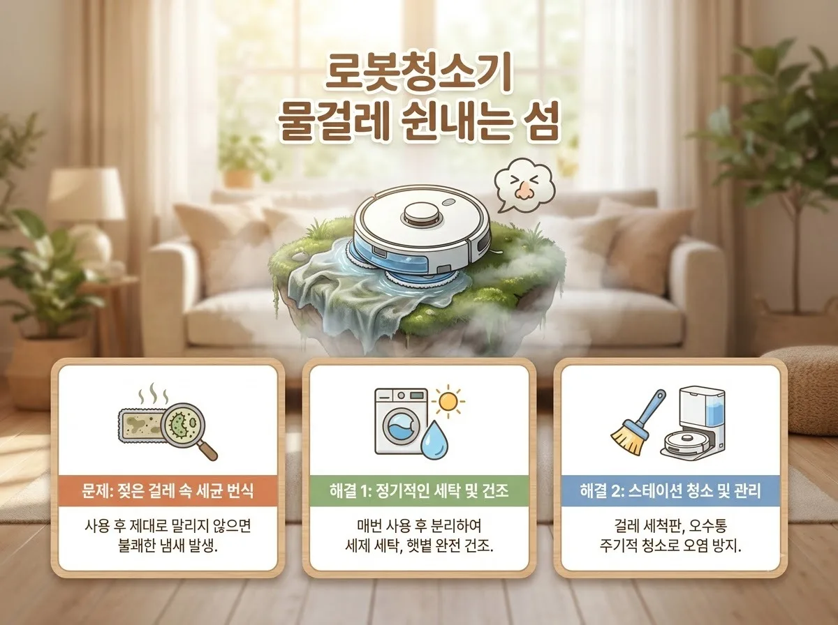 로봇청소기 물걸레 쉰내 없애는 긴급 심폐소생술 3가지 방법 핵심을 요약한 대표 썸네일 이미지