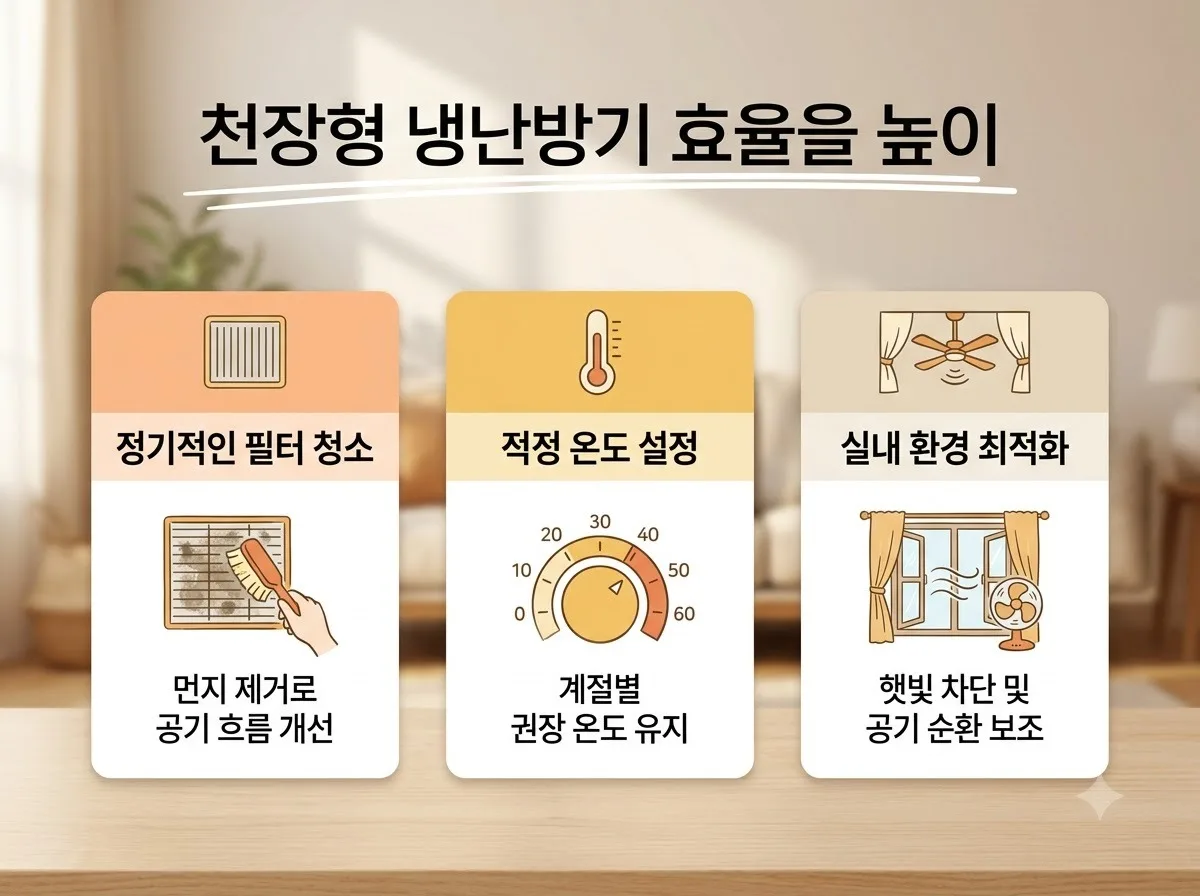 냉난방기 사각지대 해결하는 2가지 방법: 천장형 각도와 서큘레이터 배치 핵심을 요약한 대표 썸네일 이미지