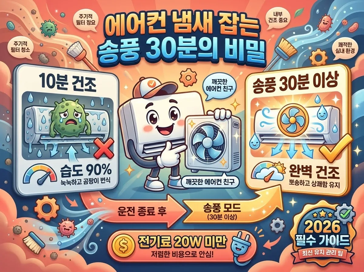 에어컨 냄새 잡으려면 송풍 시간을 짧게 설정하면 안 되는 이유
