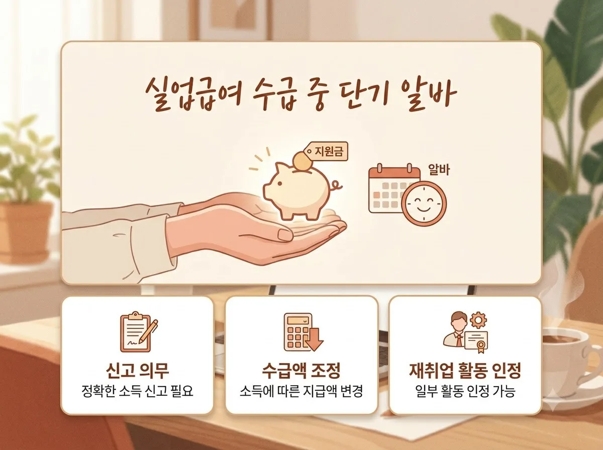 실업급여 받는 중 단기 알바 소득 발생 시 신고 방법과 감액 기준 핵심을 요약한 대표 썸네일 이미지