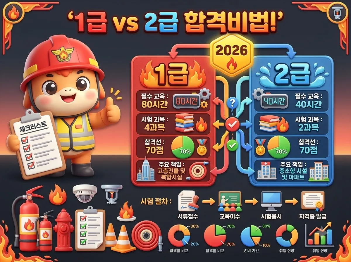 소방안전관리자 1급 2급 차이, 2026년 합격 기준과 업무 비교