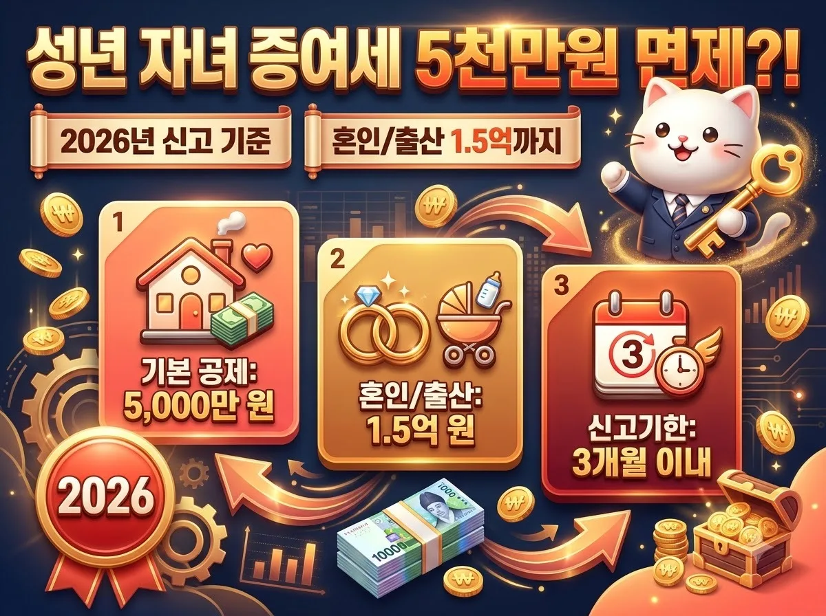 성년 자녀 현금 증여세 면제한도 5천만원과 2026년 신고 기준 총정리