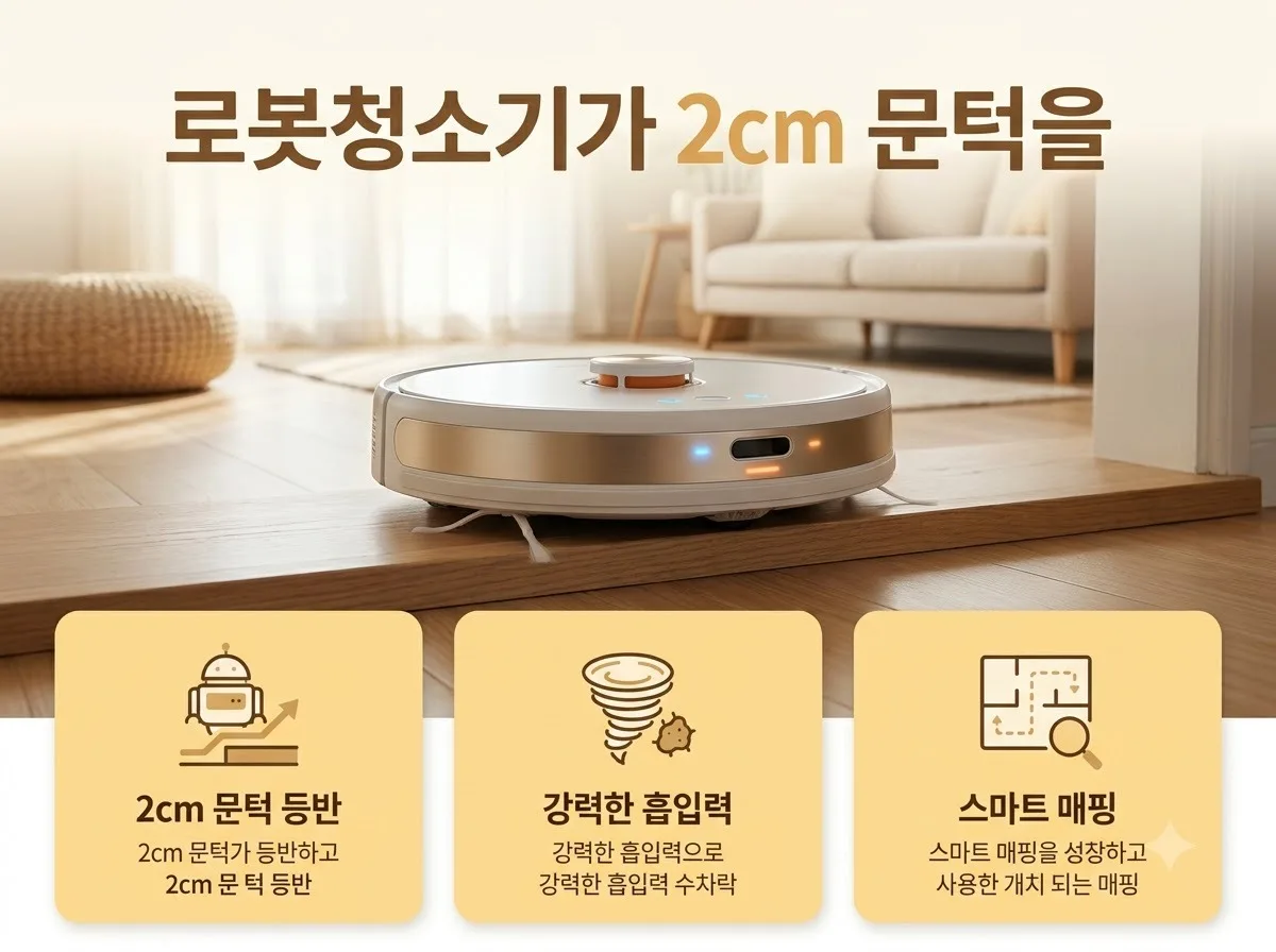 로봇청소기 문턱 2cm 정복하기, 구축 아파트 갇힘 방지 3단계 비결 핵심을 요약한 대표 썸네일 이미지