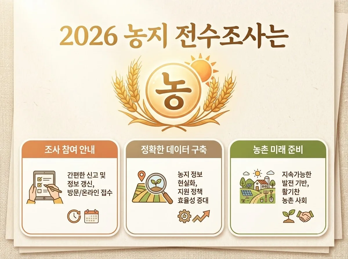 2026 농지 전수조사 핵심 3가지: 소유와 경작 여부 확인 절차 안내 핵심을 요약한 대표 썸네일 이미지