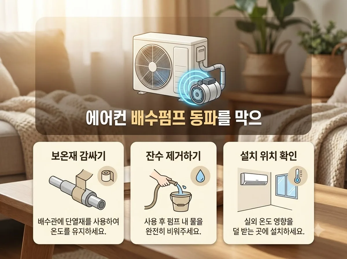 에어컨 배수펌프 잔수 제거로 겨울철 동파 예방하는 법 핵심을 요약한 대표 썸네일 이미지