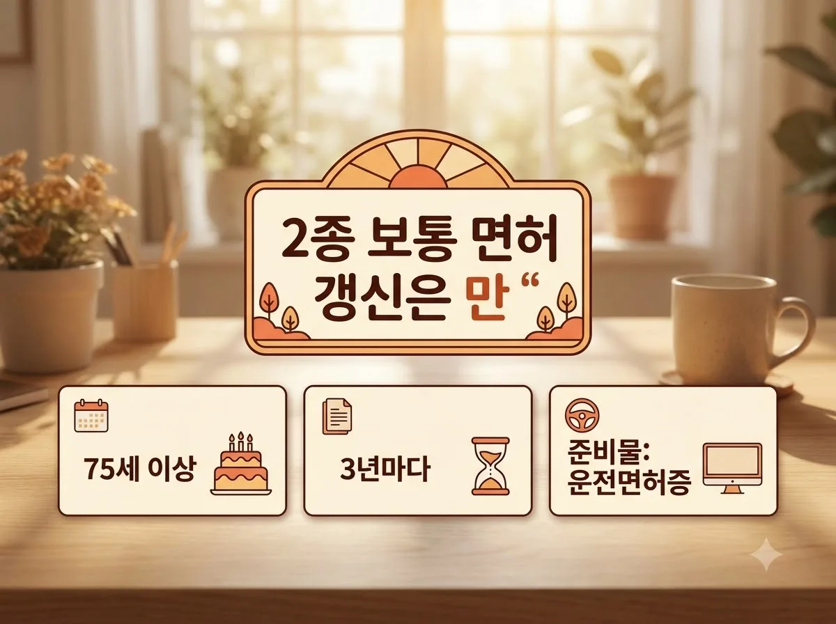 2종 면허 갱신 신체검사 없이 완료하는 수수료와 신청 3단계 핵심을 요약한 대표 썸네일 이미지