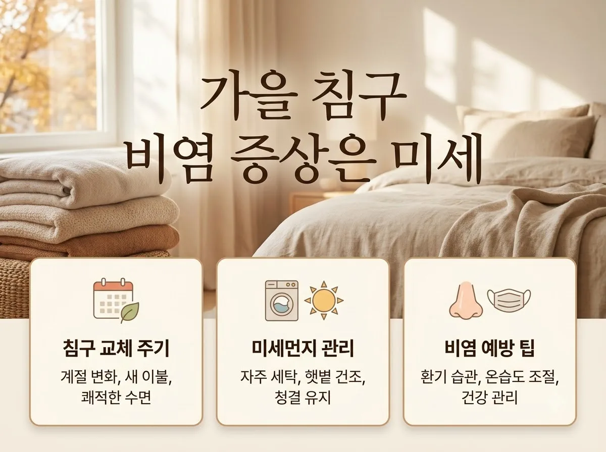 가을 침구 비염 증상, 먼지 없는 소재 이불 3가지 핵심을 요약한 대표 썸네일 이미지