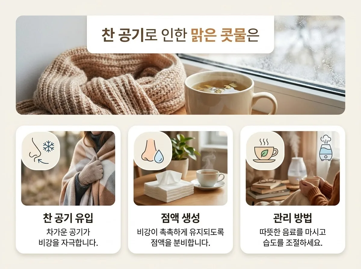 혈관운동성 비염 맑은 콧물 멈추는 핵심 생활 습관 3가지 핵심을 요약한 대표 썸네일 이미지