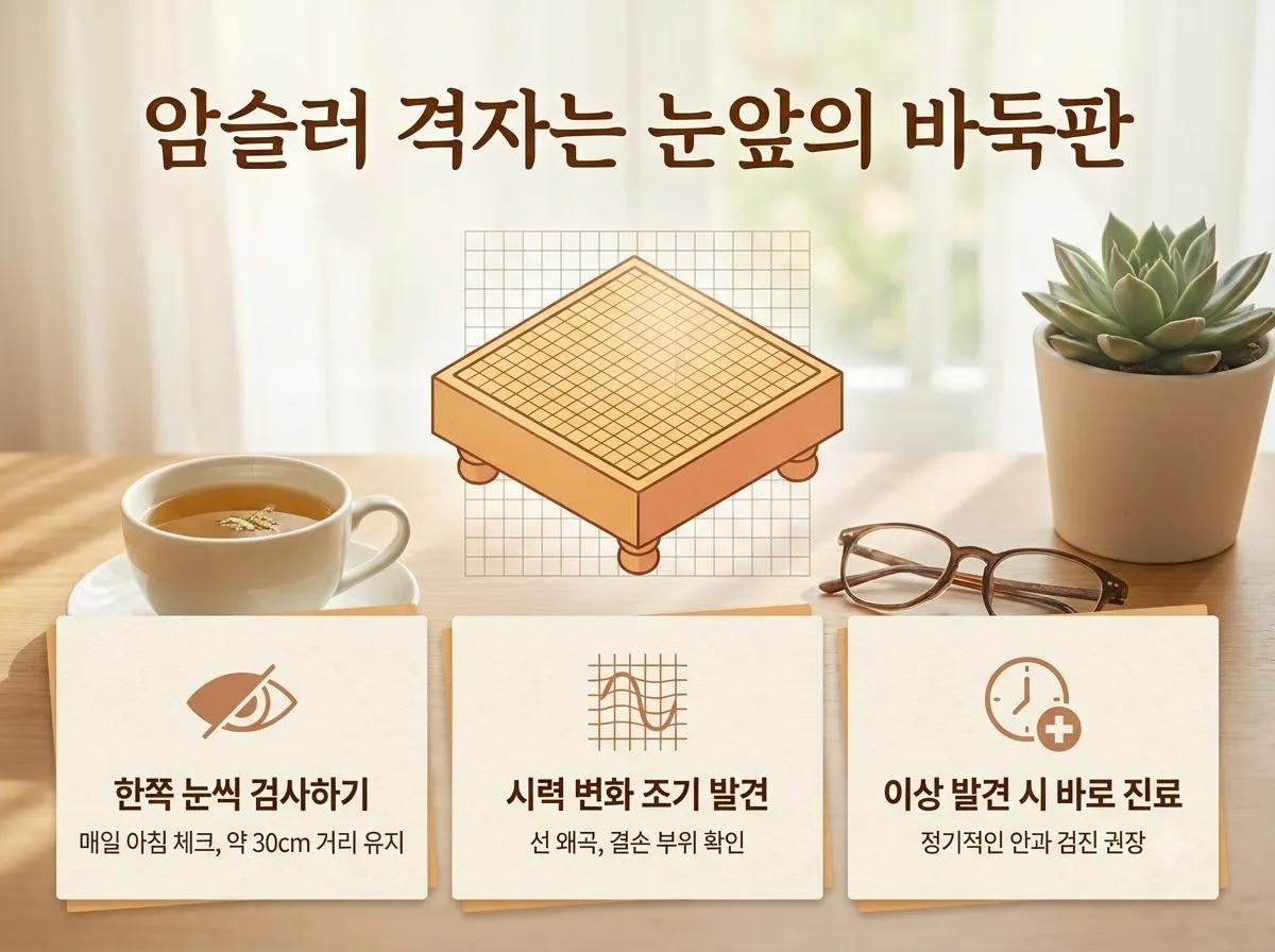 암슬러 격자 황반변성 확인법, 바둑판 선으로 자가진단하는 3가지 방법 핵심을 요약한 대표 썸네일 이미지