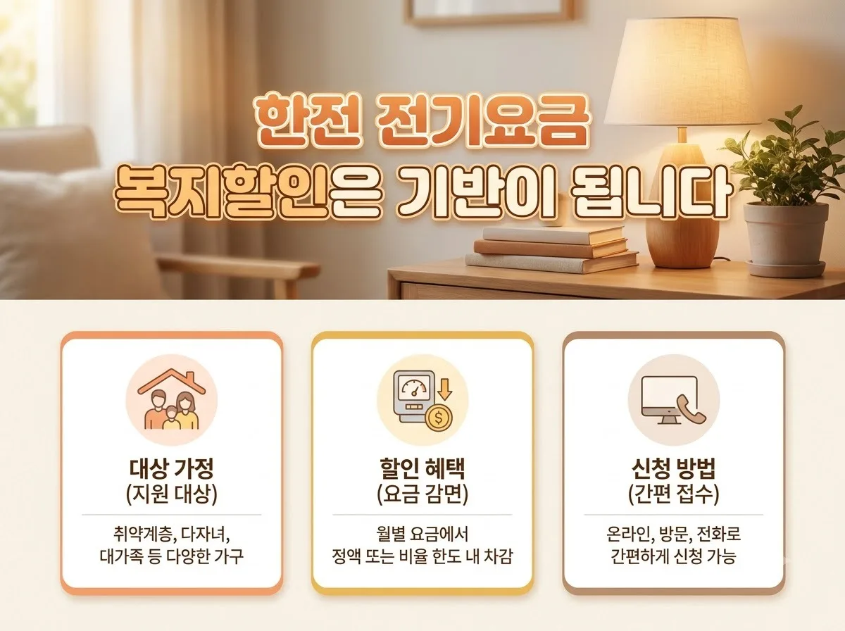 전기요금 복지할인 신청 방법, 대상자별 매월 감면받는 절차 핵심을 요약한 대표 썸네일 이미지