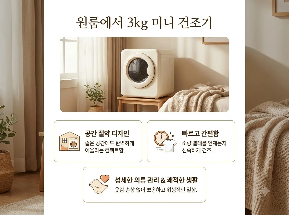 원룸 미니 건조기 3kg 설치 팁과 냄새 없는 건조 방법 3가지 핵심을 요약한 대표 썸네일 이미지