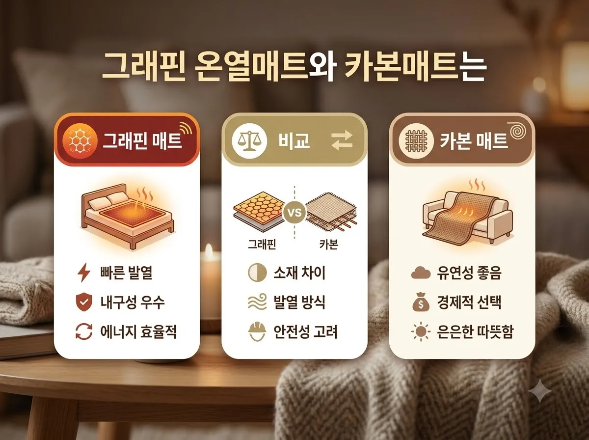 그래핀 온열매트 카본매트 차이점 3가지와 발열 속도 비교 핵심을 요약한 대표 썸네일 이미지
