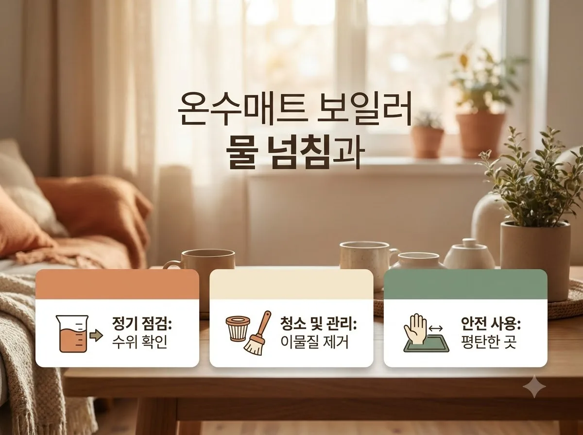 온수매트 보일러 물 넘침 역류 원인과 수평 맞추기 핵심을 요약한 대표 썸네일 이미지