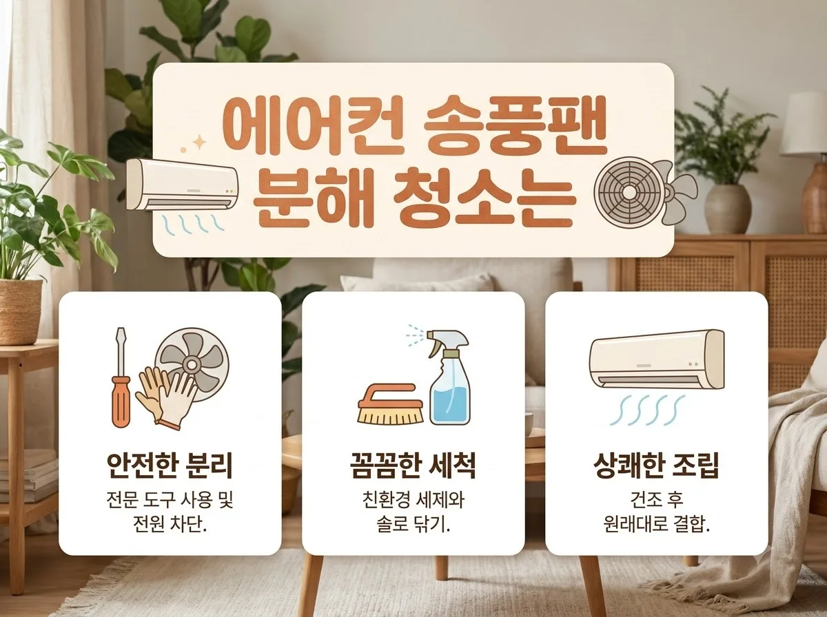 에어컨 송풍팬 분해 청소 난이도와 가을철 관리 3가지 핵심을 요약한 대표 썸네일 이미지