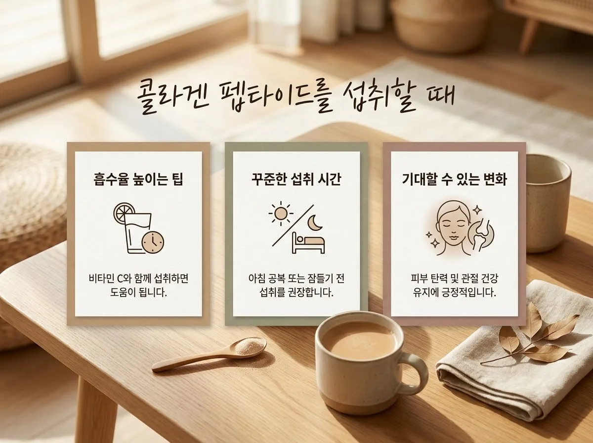 콜라겐 펩타이드 효과 높이는 비타민C 섭취법 3가지 핵심을 요약한 대표 썸네일 이미지
