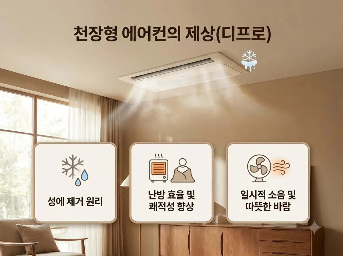 천장형 에어컨 디프로스트 제상 표시 진단과 해결 핵심을 요약한 대표 썸네일 이미지