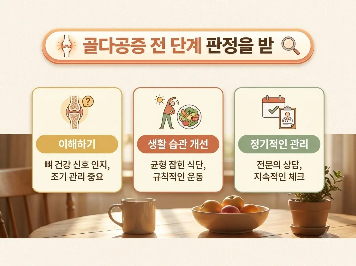 골다공증 전 단계 대비 비타민D 하루 권장량과 햇빛 쬐기 핵심을 요약한 대표 썸네일 이미지