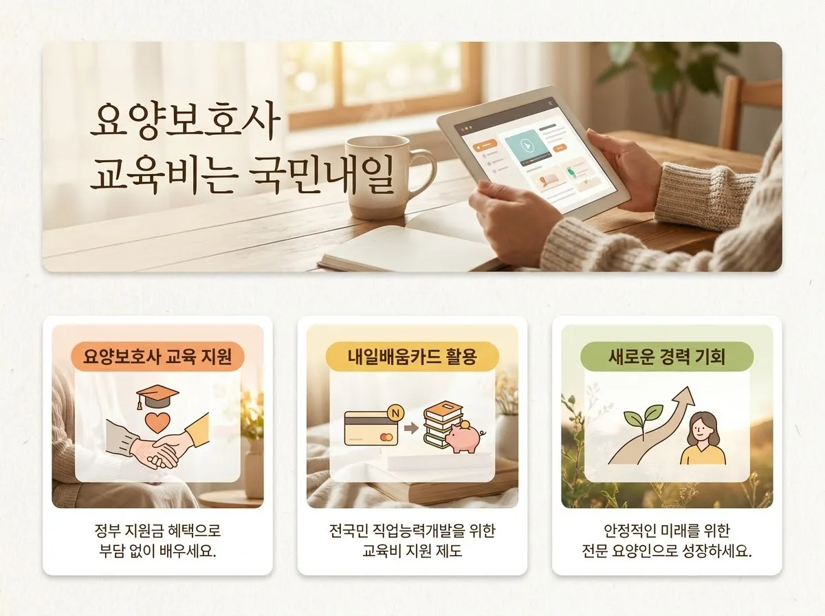요양보호사 교육비 절감을 위한 국비지원 활용법 핵심을 요약한 대표 썸네일 이미지