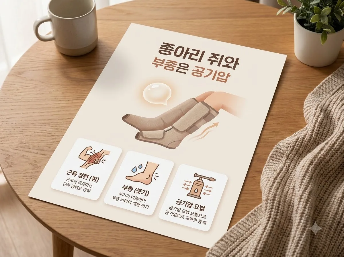종아리 쥐 부종 푸는 공기압 마사지기 안전한 3가지 사용법 핵심을 요약한 대표 썸네일 이미지