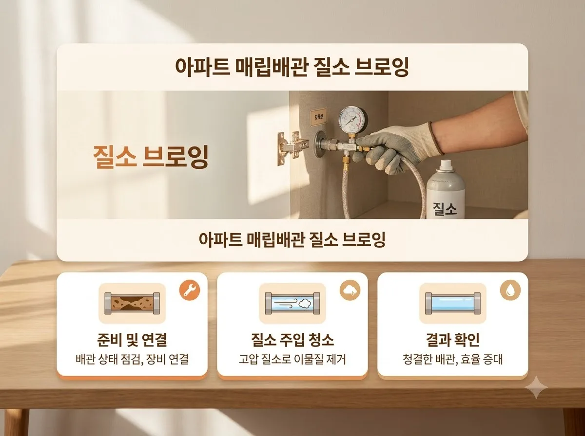 아파트 매립배관 질소 브로잉 청소 점검 방법 3가지 핵심을 요약한 대표 썸네일 이미지