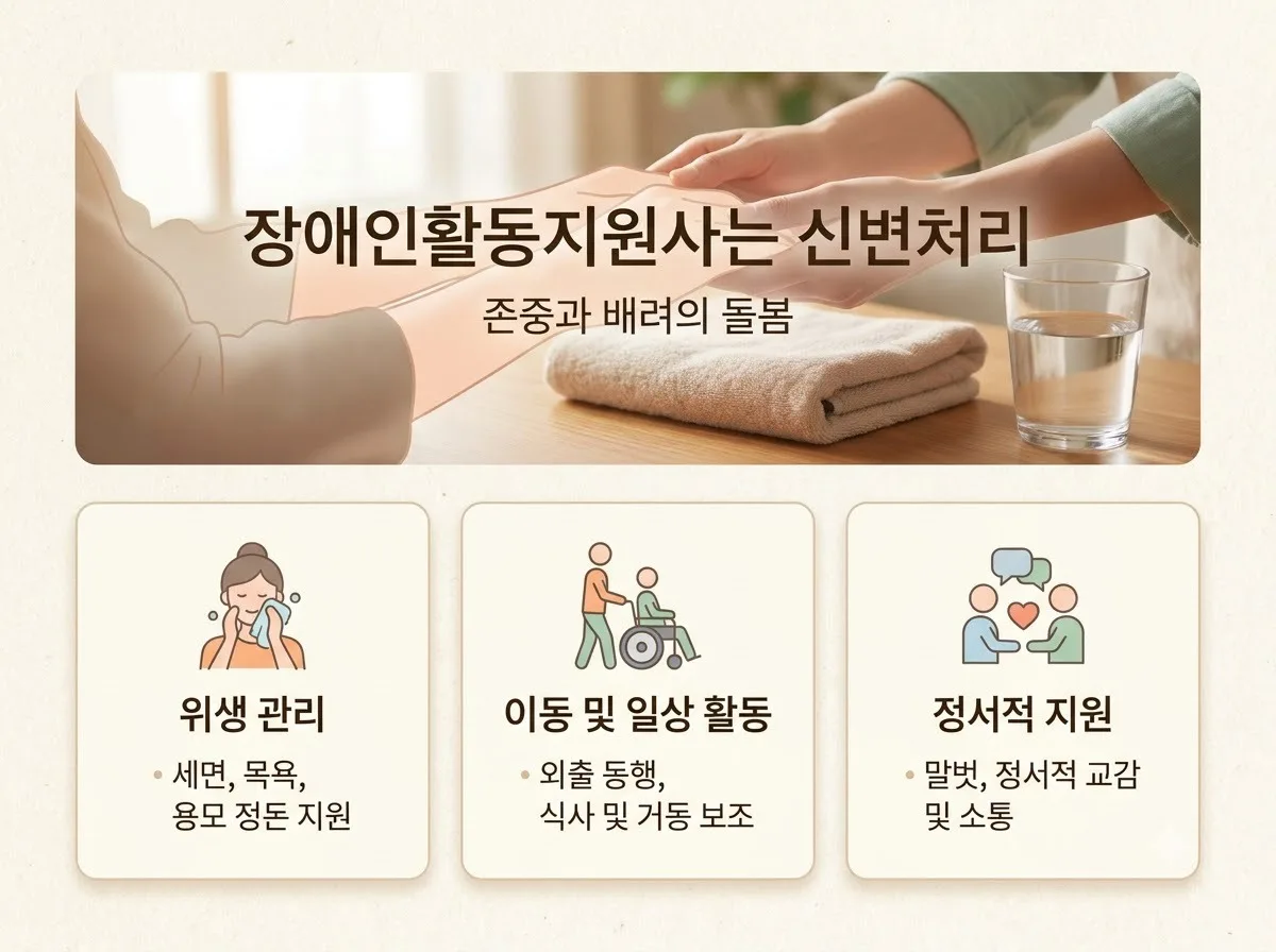장애인활동지원사 취업 과정과 활동지원기관 업무 내용 핵심을 요약한 대표 썸네일 이미지