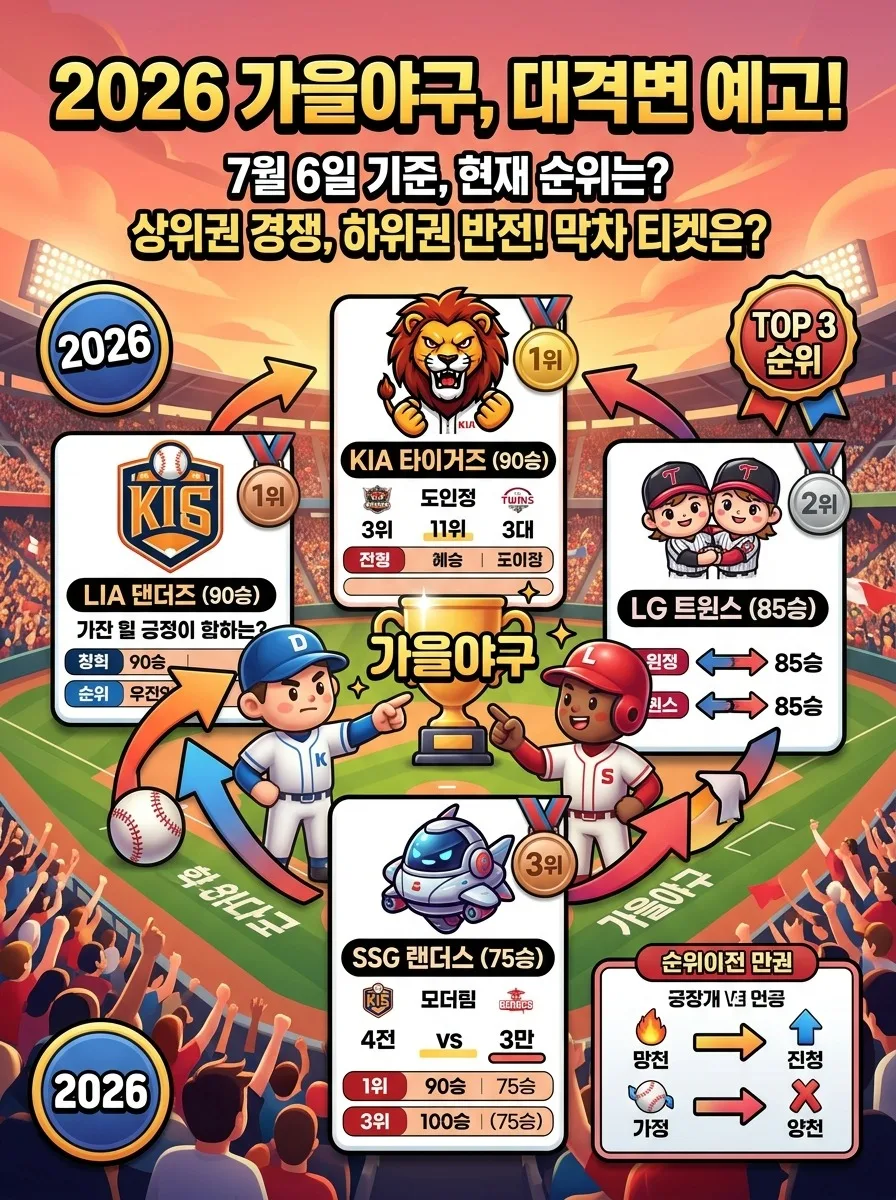 2026 프로야구 순위, 7월 6일 기준 가을야구 판도 전망은?