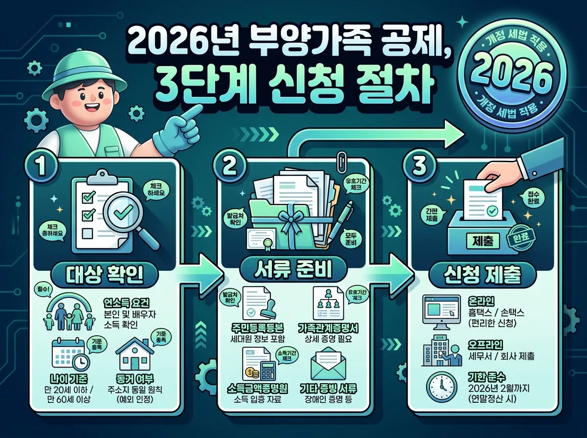 부양가족 공제와 기초연금의 핵심 조건을 비교하는 인포그래픽 포스터. '소득 기준', '나이 조건' 등 주요 한글 항목을 통해 두 제도의 차이점을 명확히 보여주며, 혼동하기 쉬운 부분을 시각적으로 안내합니다.