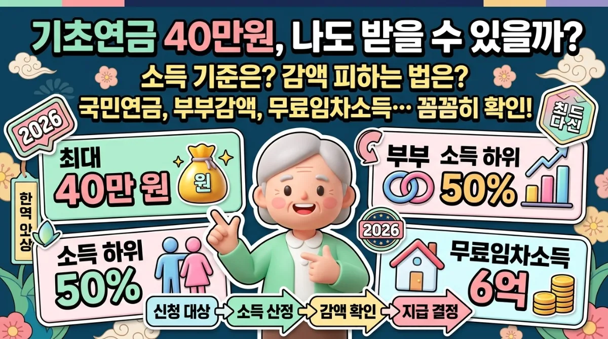 2026년 기초연금 40만원 인상 소득 기준과 감액 피하는 법