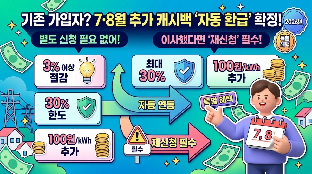 한전 에너지캐시백 7 8월 추가 환급, 기존 가입자 별도 신청 여부