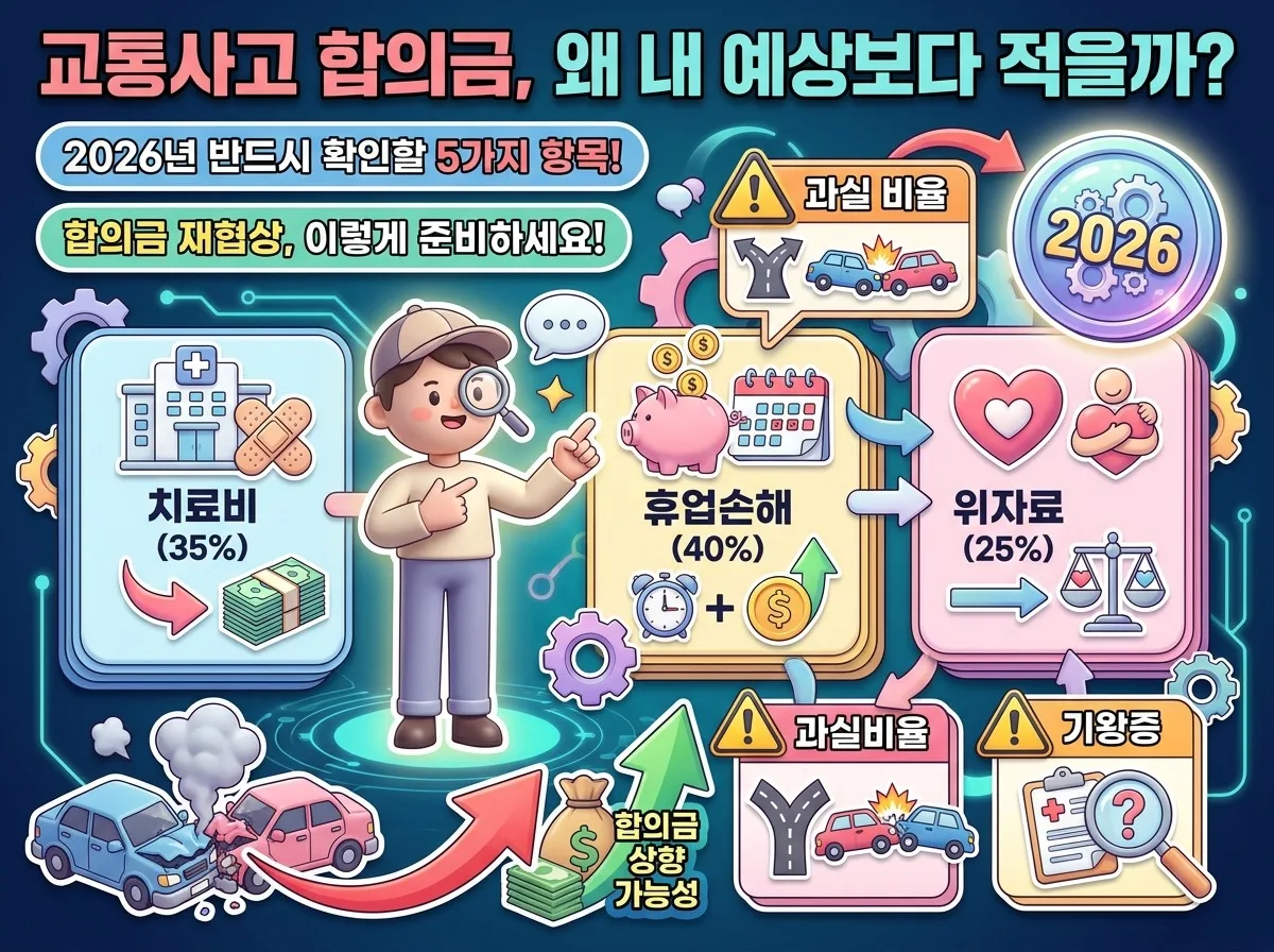 교통사고 합의금, 예상보다 적다면? 2026년 반드시 확인할 5가지 항목