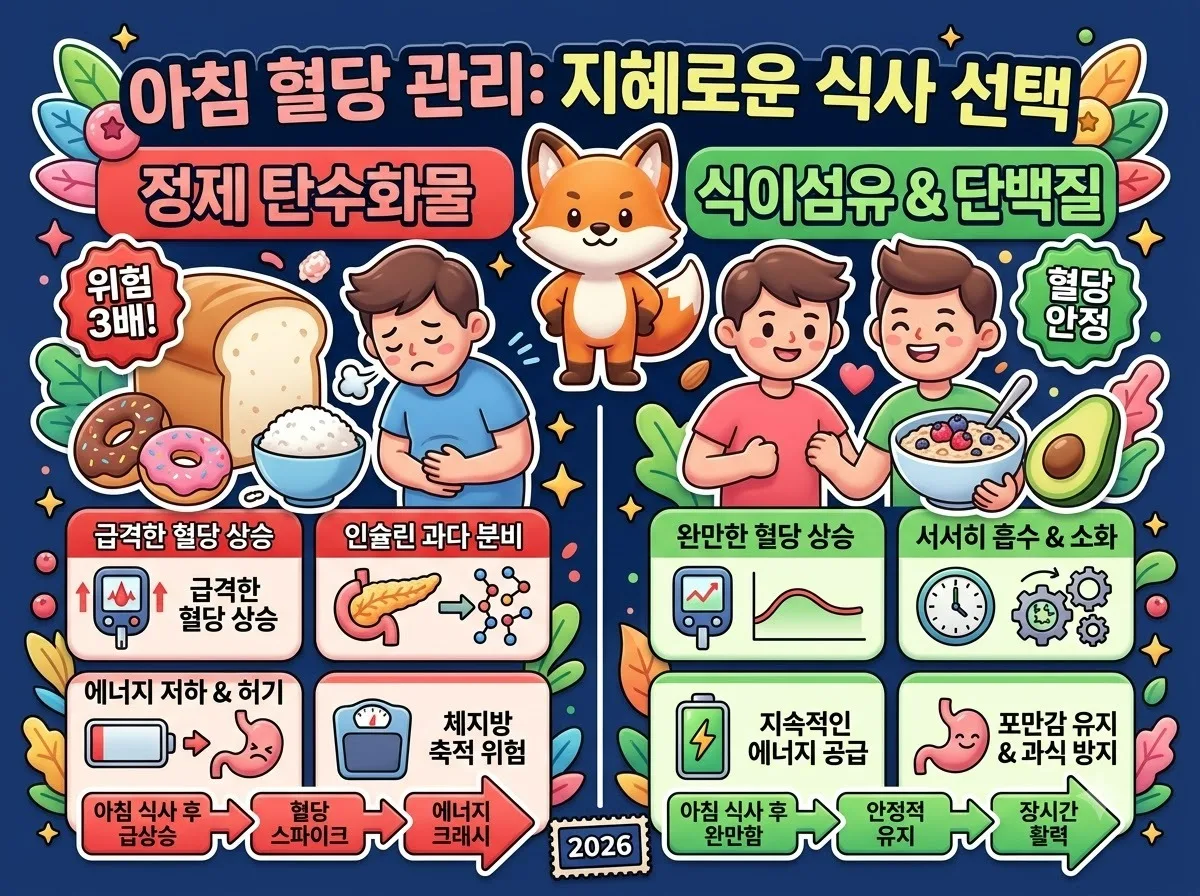 아침 혈당 관리 음식 7가지, 2026년 당뇨 예방을 위한 올바른 섭취법 이미지 1