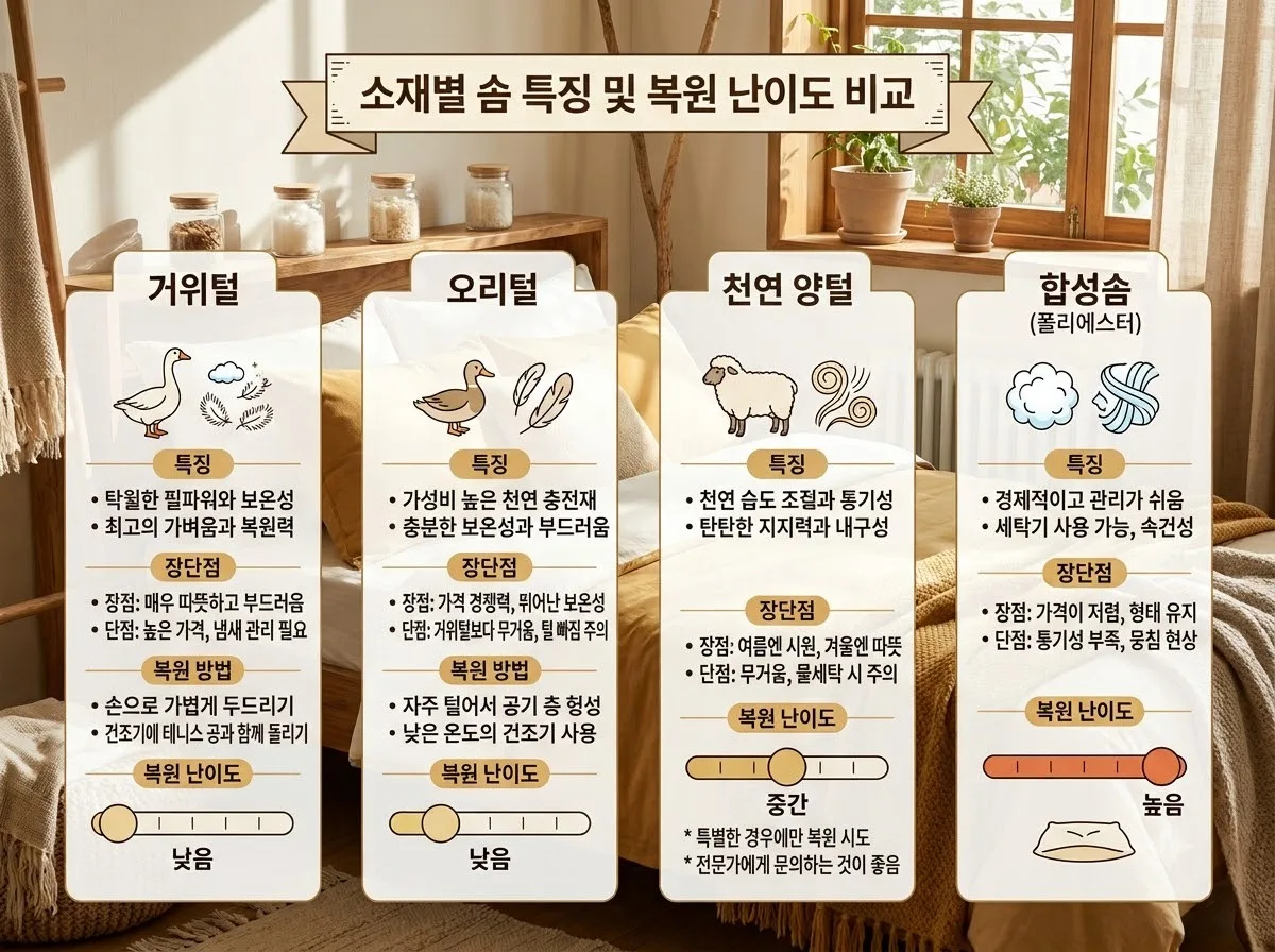 솜이 뭉치고 꺼졌을 때 복원하는 3가지 방법과 2026년 관리 주의점 이미지 2